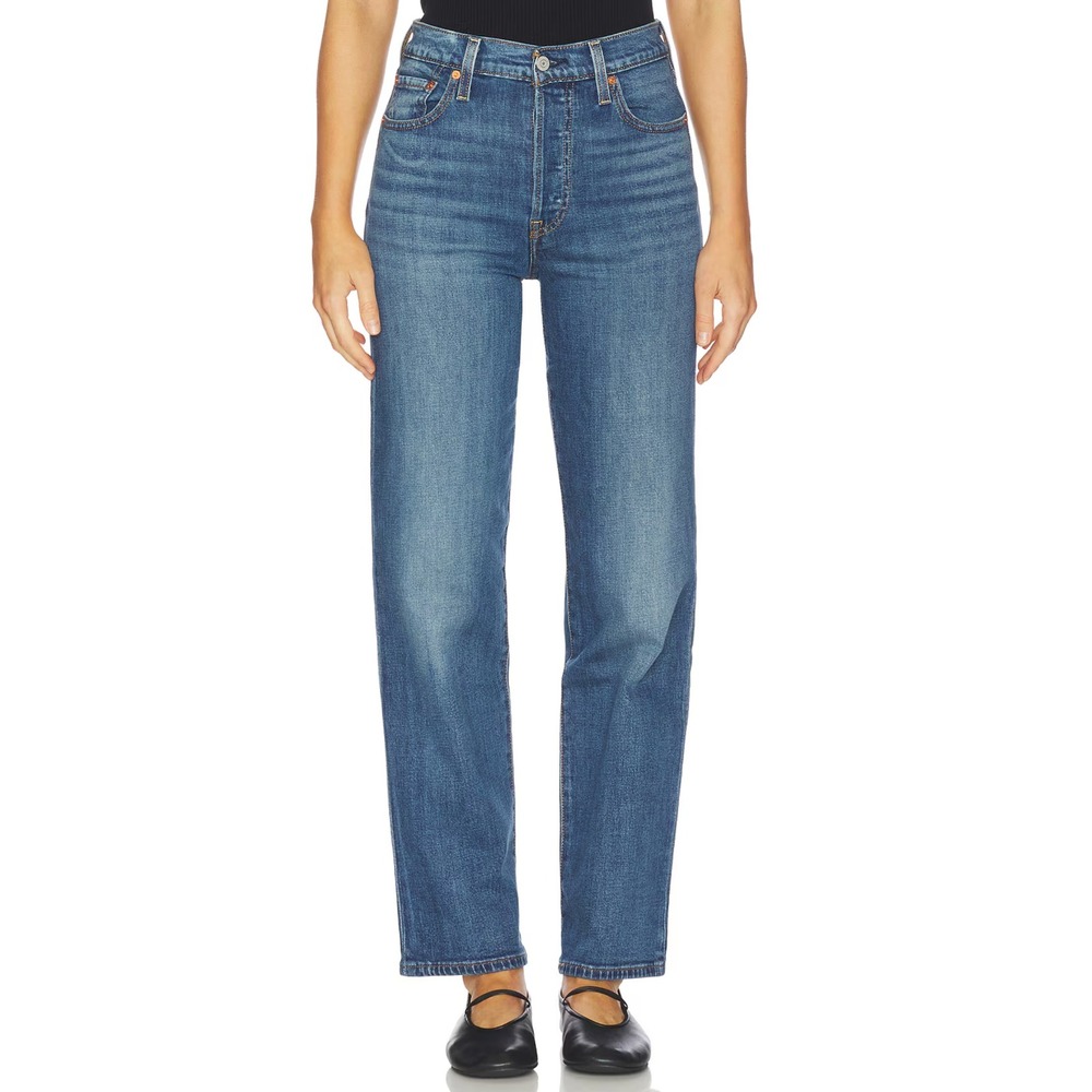 Levis Premium Ribcage Straight Leg Jeans Blue Medium Wash‎ 28